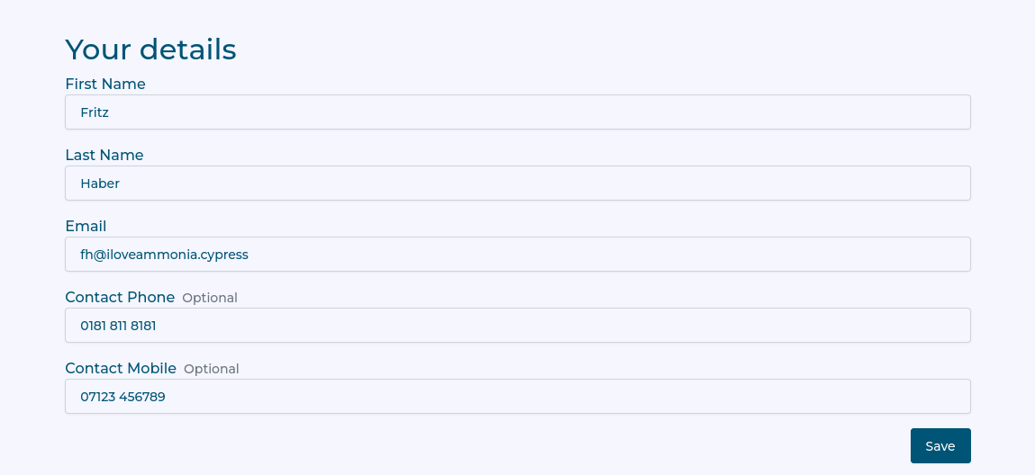 Example account settings
