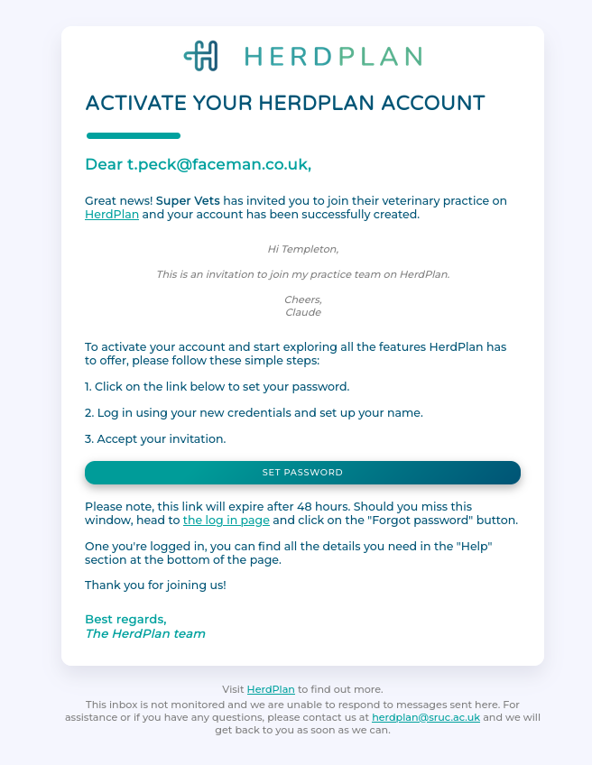 Practice invitation email Practice invitation email