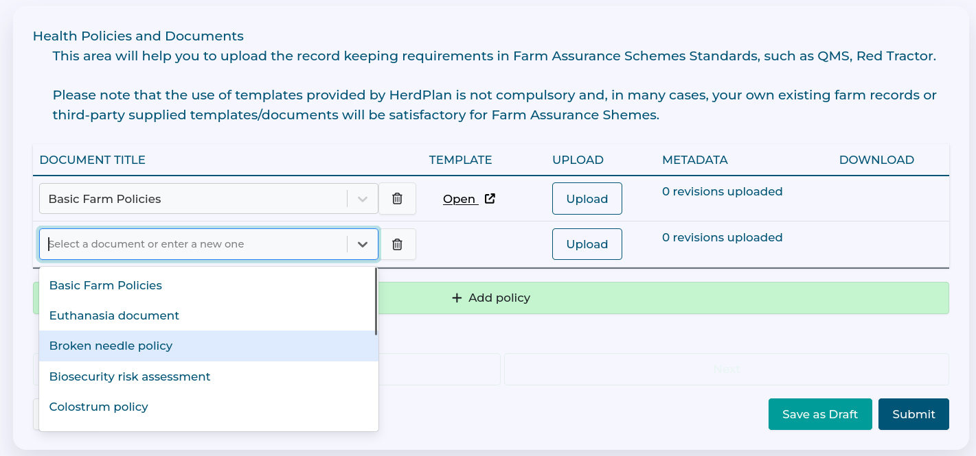 Pick policy Pick policy