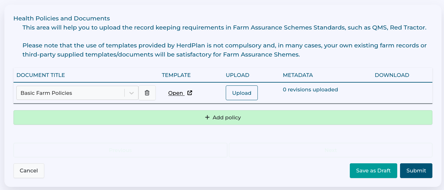 Policies form Policies form